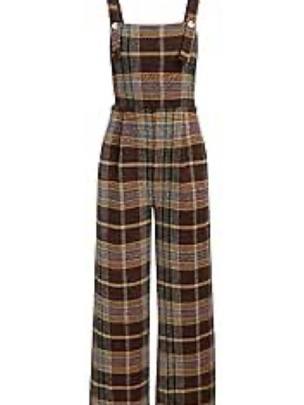 Cider Plaid Wide-Leg Overalls win Brown